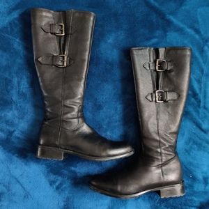 Black Leather Calf High Tall Boots